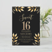 Vergoldete Glitz Sweet 16 Einladung (Stehend Vorderseite)