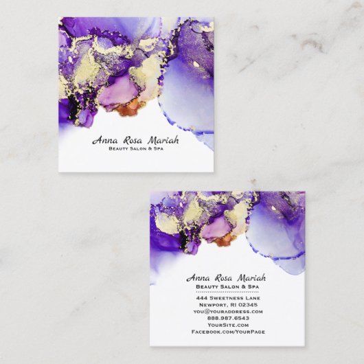 *~* vergoldete herrliches abstraktes Lavendel-Gold Quadratische Visitenkarte (Vorne/Hinten)