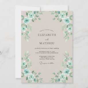 Vergoldete Hochzeit im Stil von Aqua-Seafoam-Blatt Einladung