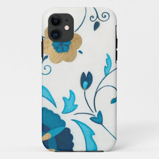 Vergoldete Indigo-Blumen mit weißem Hintergrund Case-Mate iPhone Hülle (Rückseite)