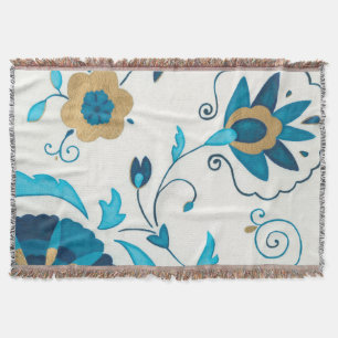 Vergoldete Indigo-Blumen mit weißem Hintergrund Decke