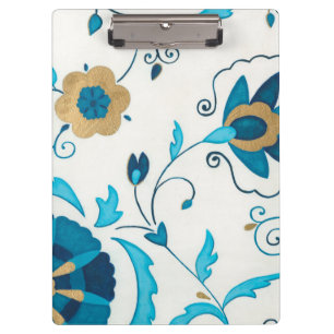 Vergoldete Indigo-Blumen mit weißem Hintergrund Klemmbrett