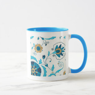 Vergoldete Indigo-Blumen mit weißem Hintergrund Tasse
