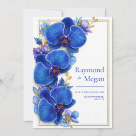 Vergoldete königliche blaue Orchideen Botanische H Einladung