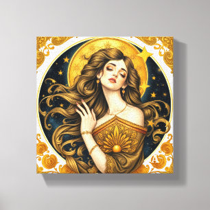 Vergoldete Kosmos-Frau: Vintage Art Nouveau-Ästhet Leinwanddruck