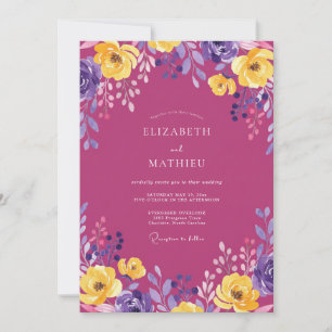 Vergoldete Magenta-Gelb Gemalte Hochzeit Einladung