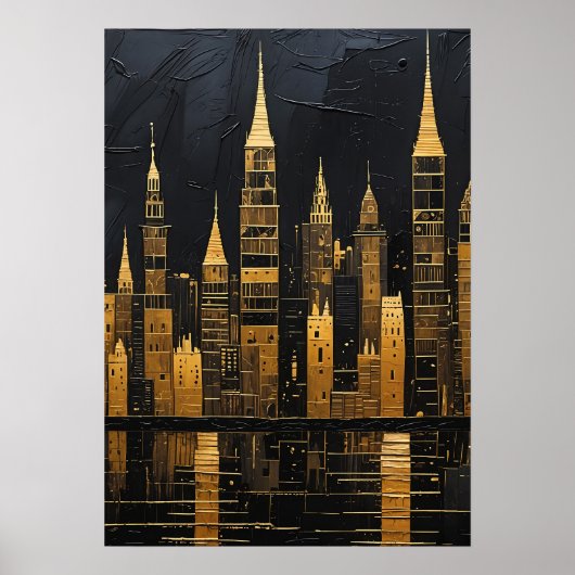 Vergoldete Mitternachts-Skyline Poster (Vorne)