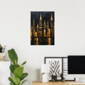 Vergoldete Mitternachts-Skyline Poster (Heimbüro)