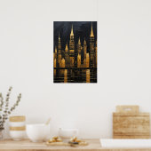 Vergoldete Mitternachts-Skyline Poster (Küche)