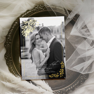 Vergoldete Rosen Formales Foto Hochzeit Save the D Folieneinladung