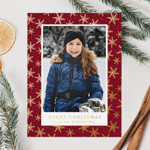 Vergoldete Schneeflocken Foto Cranberry und Gold Folien Feiertagspostkarte