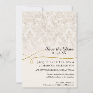 Vergoldete Schriftrolle Damast Ivory Gold Save the Date