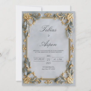 Vergoldete Silber-Barock-Hochzeit Einladung