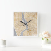 Vergoldete Stadt-Karte von New York Quadratische Wanduhr (Zuhause)
