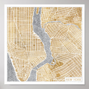 Vergoldete Stadtkarte von New York Poster