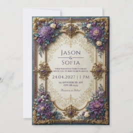 Vergoldete violette florale Hochzeit Einladung