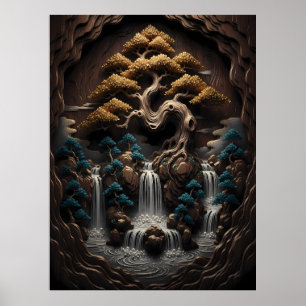 Vergoldeter Bonsai: Ein ruhiger Wald Retreat Poster