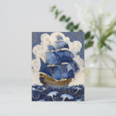 Vergoldeter Delft-Blauer Galleon Postkarte (Stehend Vorderseite)