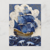 Vergoldeter Delft-Blauer Galleon Postkarte (Vorderseite)