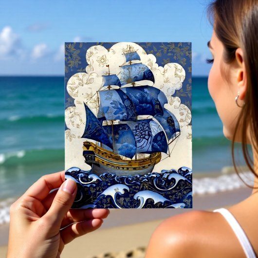 Vergoldeter Delft-Blauer Galleon Postkarte