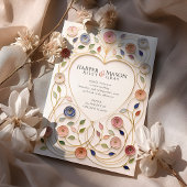 Vergoldeter Herzrahmen Floral Emaille Hochzeit Einladung