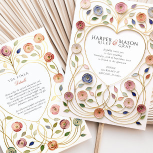 Vergoldeter Herzrahmen Floral Emaille Hochzeit Einladung