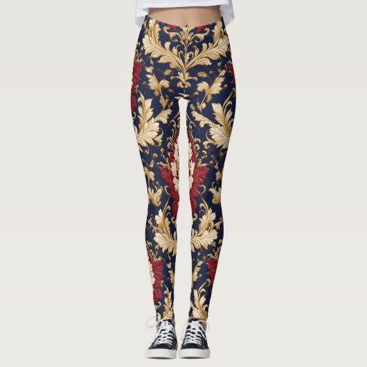 Vergoldeter Jugendstil-Blumendamast Leggings (Vorderseite)