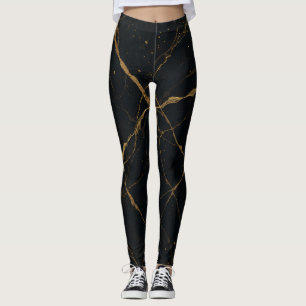 Vergoldeter Midnight Marble Schwarz & Gold Leggings