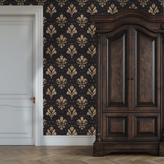 Vergoldeter Noir Damast Princesscore Tapete (Gilded Noir Damask Princesscore Wallpaper)