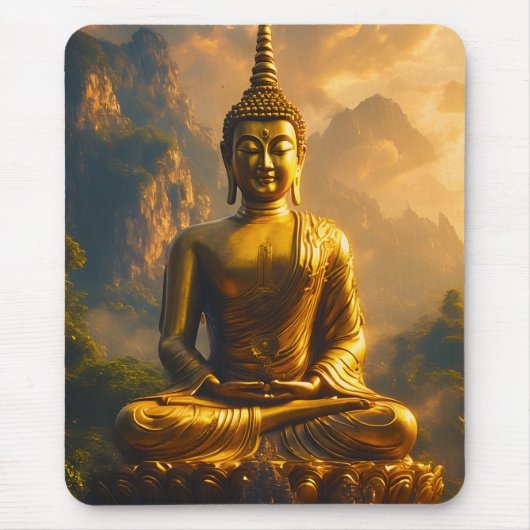 Vergoldeter sitzender Buddha unter einem Sonnenunt Mousepad (Vorne)