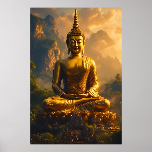 Vergoldeter sitzender Buddha unter einem Sonnenunt Poster (Vorne)