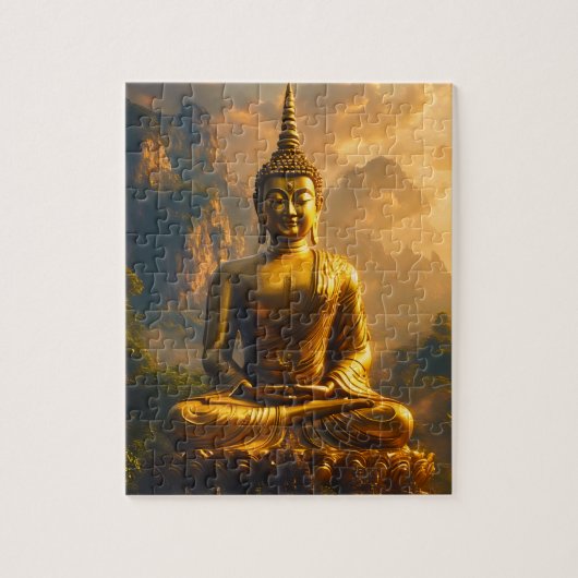 Vergoldeter sitzender Buddha unter einem Sonnenunt Puzzle (Vertikal)