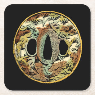 Vergoldetes asiatisches Medaillon durch Rechteckiger Pappuntersetzer