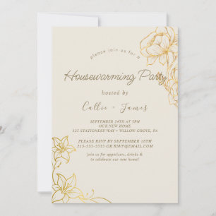 Vergoldetes Floral Creme & Gold Einweihungsfeier Einladung