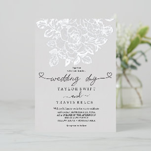 Vergoldetes Floral   Silberfolie Grauer Hochzeitst Folieneinladung
