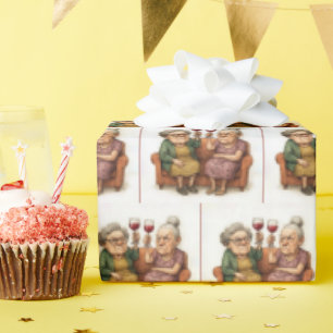 Vergrämte alte Damen mit Rotwein Geschenkpapier