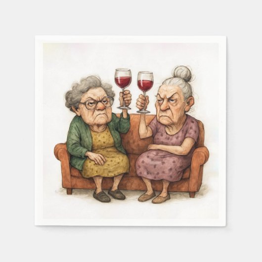 Vergrämte alte Damen mit Rotwein Serviette (Vorderseite)