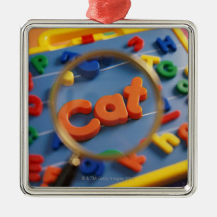 Vergrößernansicht der Lupe des Wortes CAT Ornament Aus Metall