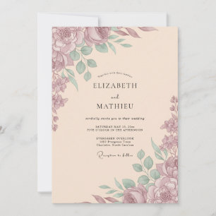 Verhaltene romantische Hochzeit in Mauve Einladung