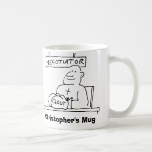 Verhandlungsführer hat Boxhandschuh mit Einfluss. Kaffeetasse