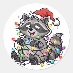 Verhedderter Waschbär-Weihnachten Runder Aufkleber