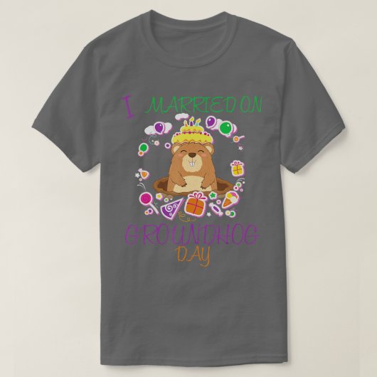 verheiratet am Hochzeitstag am Groundhog T-Shirt (Design vorne)