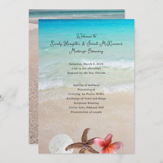 Verheiratet am Meer Kurz Beach Zeremonie Programm (Vorne/Hinten)