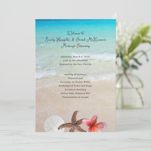 Verheiratet am Meer Kurz Beach Zeremonie Programm (Stehend Vorderseite)