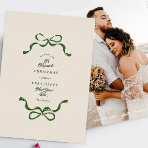 Verheiratet Bows Cream & Green Echtgold Foto Folien Feiertagskarte