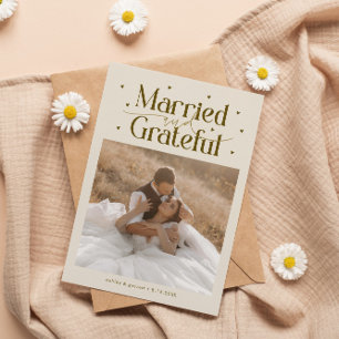 Verheiratet & Dankbar Hochzeitsfoto Creme Dankeskarte