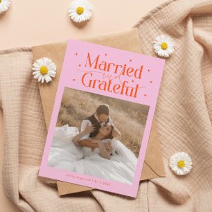 Verheiratet & Dankbar Hochzeitsfoto Orange Pink Dankeskarte