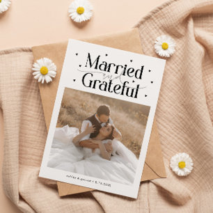 Verheiratet & Dankbar Hochzeitsfoto Weiß Dankeskarte