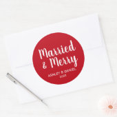 Verheiratet & froh Neuverheiratete Ferien Rote Run Runder Aufkleber (Umschlag)
