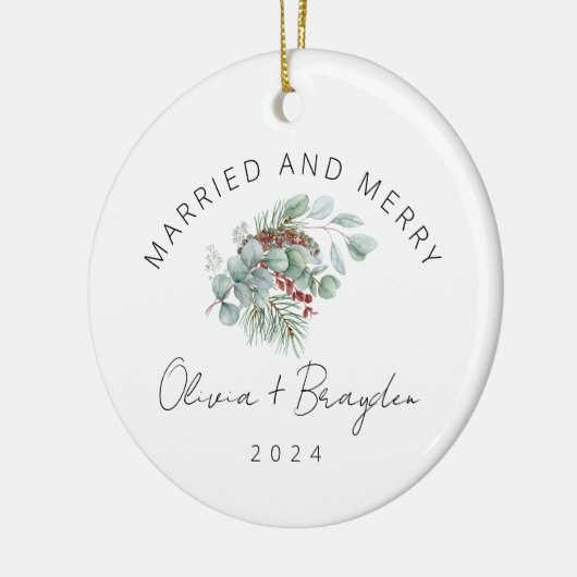 Verheiratet & froh Unser erstes Foto zu Weihnachte Keramik Ornament (Links)